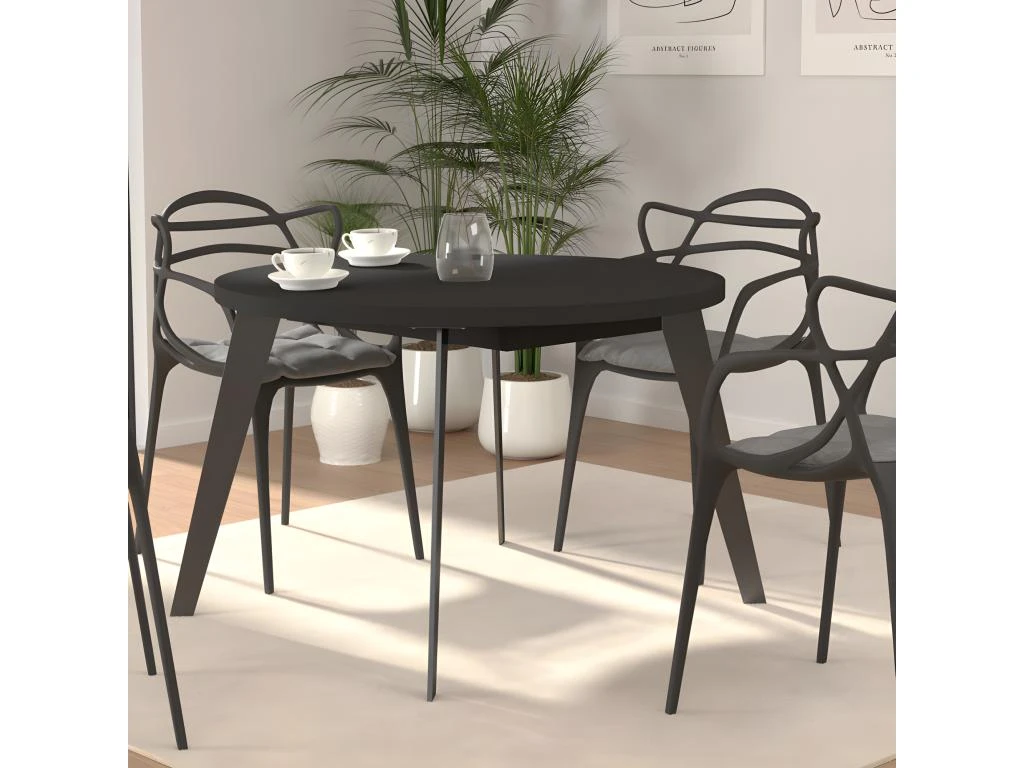 Table Ronde Extensible 110/155 Cm Plateau Noir - Pieds Métal - VANESSA 4 Table Ronde Extensible 110/155 Cm Plateau Noir - Pieds Métal - VANESSA – Image 2