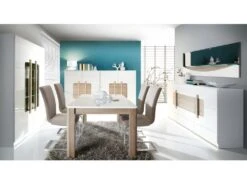 Table De Repas Extensible 160/206 Cm Plateau Blanc Et Bois - ALEXIANE -Mobilia Boutique table a manger 9177707
