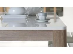 Table De Repas Extensible 160/206 Cm Plateau Blanc Et Bois - ALEXIANE -Mobilia Boutique table a manger 9177709