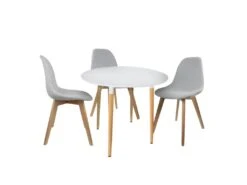 ZURI - Table Ronde Blanche Et Pieds Effet Bois -Mobilia Boutique table a manger 9320713