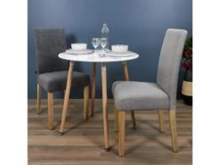 ZURI - Table Ronde Blanche Et Pieds Effet Bois -Mobilia Boutique table a manger 9320717