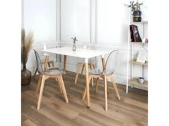 ZURI - Table Rectangulaire Blanche Et Pieds Effet Bois -Mobilia Boutique table a manger 9320733