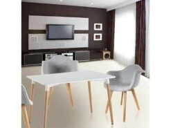 ZURI - Table Rectangulaire Blanche Et Pieds Effet Bois -Mobilia Boutique table a manger 9320735