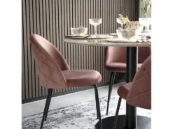 TYROL - Table Repas Ø110cm Plateau MDF Aspect Marbré Et Pied Métal Noir -Mobilia Boutique table a manger 9538873