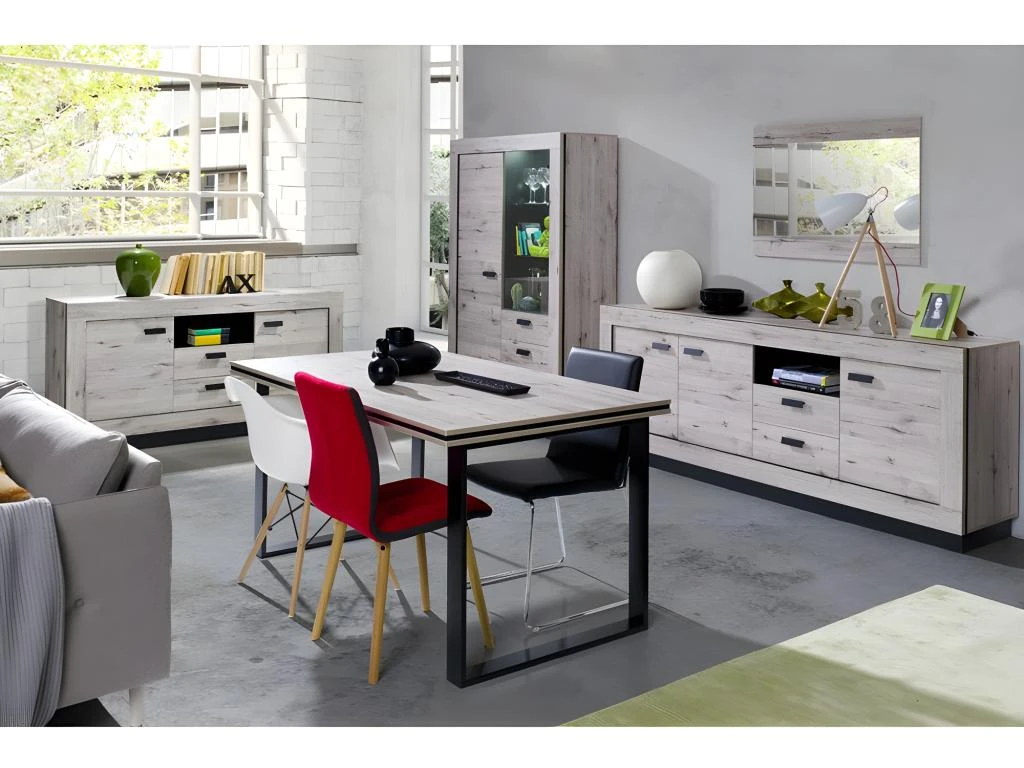 Table Pour Salle à Manger MALAGA 160 Cm - Plateau Effet Chêne Wellington Et Pieds En Métal Noir. 4 Table Pour Salle à Manger MALAGA 160 Cm - Plateau Effet Chêne Wellington Et Pieds En Métal Noir. – Image 2